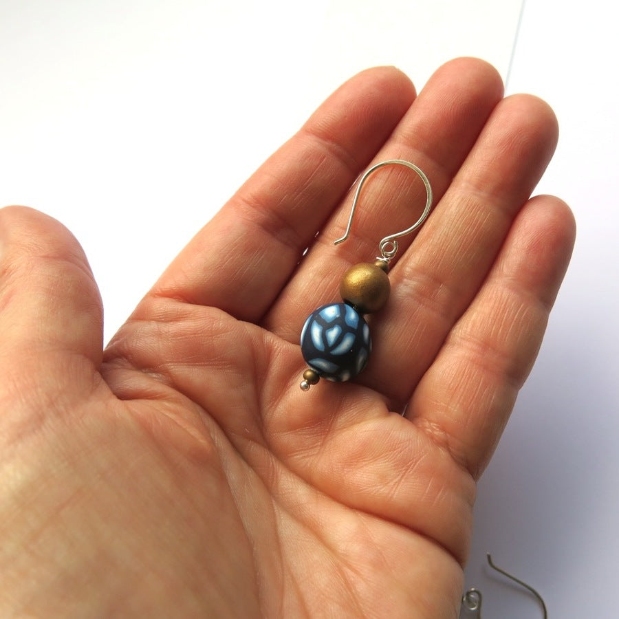 Navy Rose drop earrings